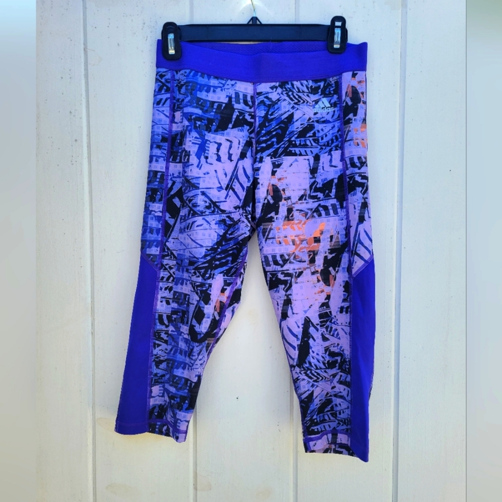 Adidas Techfit Medium Compression Climalite Purple Capri‎ Pants Leggings Size M